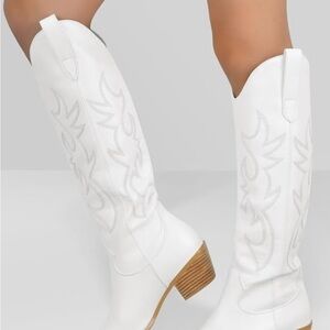 White Embroidered Western Boots